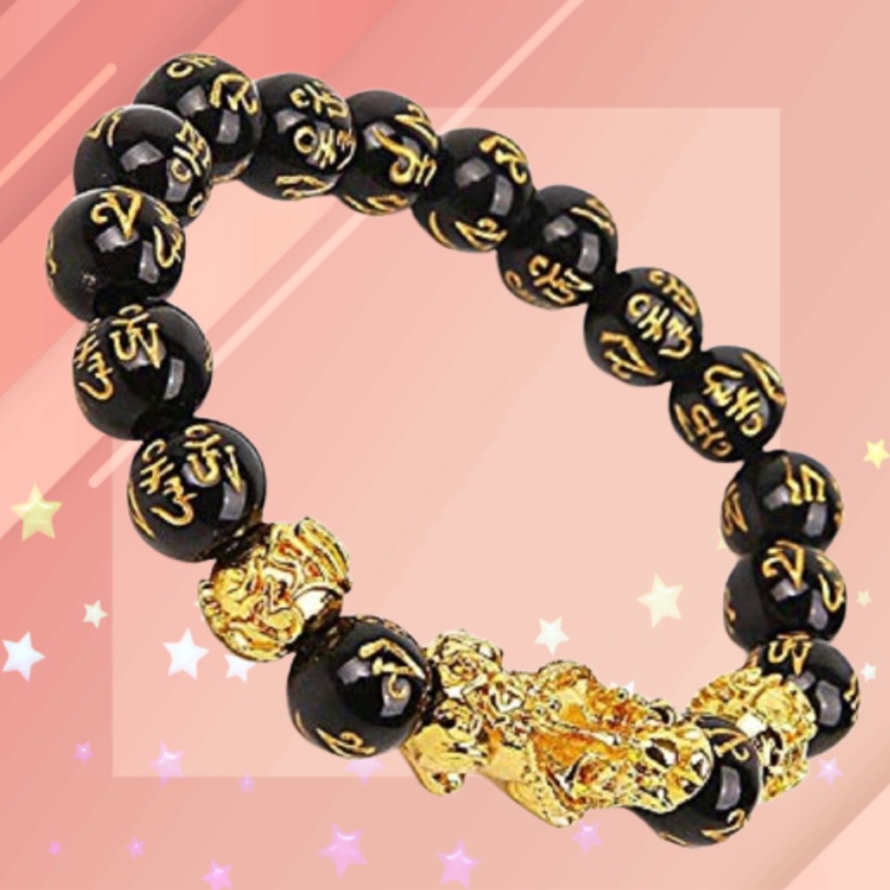 12mm Hand Carved Mantra Stone Feng Shui Elastic Bracelet Pi Xiu Bracelet Wealth